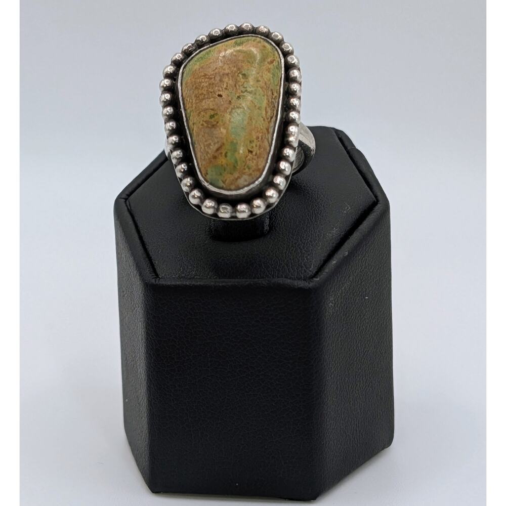 Vintage Sterling‎ Silver Green Stone Statement Ring Southwestern Style Size 6.5